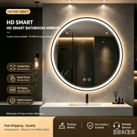 Miroir de salle de bain LED elliptique mural avec rendu des couleurs élevé, anti-buée, capteur tactile Bluetooth personnalisé
