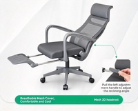 Chaise de bureau ergonomique en maille pour télétravail, avec appui-tête large et incurvé, soutien lombaire souple, vérin à gaz et roulettes silencieuses en PU