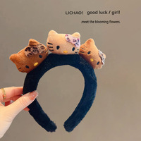 Bandeau en peluche léopard avec oreilles de chat de dessin animé, bandeau en acétate pour femmes, bandeau pour se laver le visage, bandeau pour le maquillage, nœud pour cheveux pour enfants