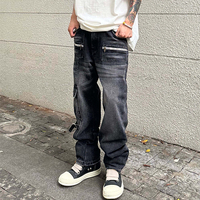 LILUO Jeans Baggy Fit personnalisés pour hommes 100% coton noir délavé surdimensionné jeans empilés pour hommes avec poches
