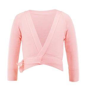 <b>Pink</b> Long Sleeve Knit <b>Wrap</b> Top With Tie Closure For Girls Dancewear Training - Product Image 1
