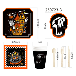DAMAI Nouvel ensemble de vaisselle pour fête d'Halloween, éléments pirates, assiettes en papier et design tête de mort pour les fournitures d'Halloween, sert 8 invités - Product Image 6