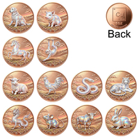 Pièce de collection personnalisée en cuivre pur .999 de 1 oz, motif 12 animaux du zodiaque chinois, en cuivre rouge fin, pour la vente en gros
