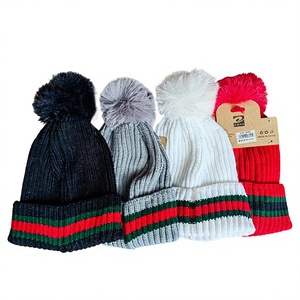 Chapeau à rayures verticales avec pompon, couleurs mélangées, bonnet de Noël, boîte de 120 pièces - Product Image 1