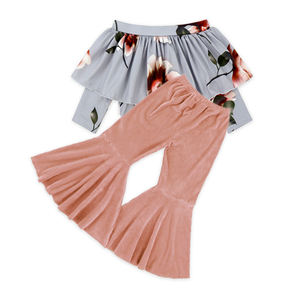 Top de Terciopelo con Rayas Negras y Flores para Bebé, Pantalones de Campana, Ropa de Boutique para Niñas, Venta al por Mayor de Ropa Infantil - Product Image 4