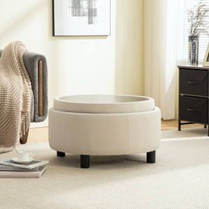 Modern Hotel Apartment 29.33" Upholstered Ottoman <b>with</b> Reversible Lid Fleece Fabric <b>Storage</b> <b>Stool</b> Hand-pulled Buckle Decoration - Product Image 5