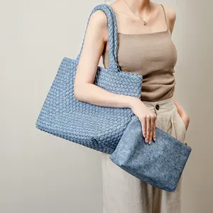 2024 New Fashion Women's Bag Simple Large Capacity Woven Pu Tote Bag Square Handbags Handbags For Girls