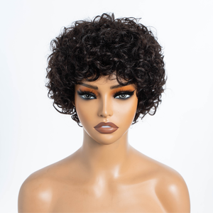 Parrucche Corte Ricci Brasiliane in Capelli Remy, Realizzate a Macchina, Colore Come da <span class=keywords><strong>Foto</strong></span>, 100% Capelli Vergini, Densità 150%, per Donne Nere - Product Image 2