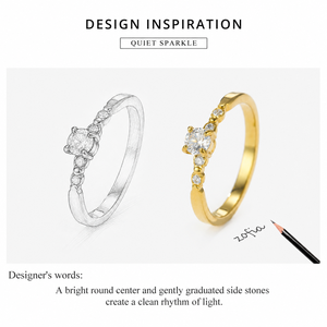 แหวนเพชรซิคอนทรงกลม สแตนเลสสตีล ชุบทอง 14K แบบสุญญากาศ สีทอง/สีเงิน ดีไซน์เรียบหรู - Product Image 2
