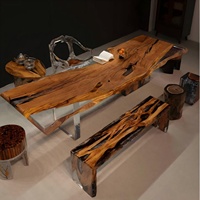 Table à manger personnalisée haut de gamme en bois massif d'olivier, en résine époxy transparente saturée, effet cristal de glace, prix d'usine