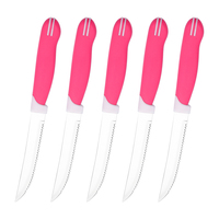 Lot de 5 couteaux à steak avec manche en PP, lames tranchantes en acier inoxydable, passe au lave-vaisselle, pour restaurant, hôtel, maison, vente en gros