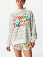 Nouveauté : Sweat-shirt à col montant pour femme, à pois, longueur allongée, avec logo brodé personnalisé