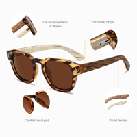 Dernière vente en gros petit cadre en bois Temples Designer dame lunettes de soleil rétro polarisées UV400 lentille nuances femmes lunettes de soleil