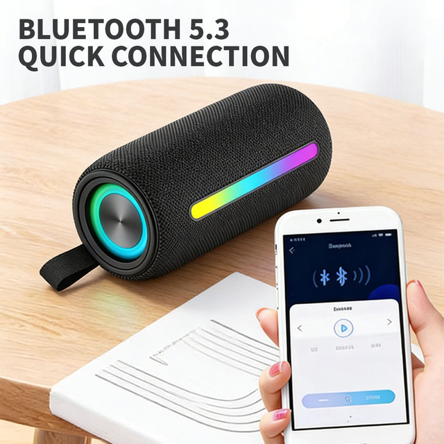 2026 New Factory Price RGB Atmosphere Mode 1200mAh Battery 10W Shockproof Outdoor Fabric Wireless Speaker with Hook for Camping