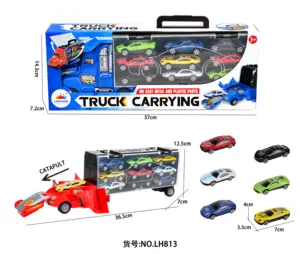 压铸卡车模型玩具儿童移动集装箱金属卡车拖车玩具车，带9辆迷你车模型