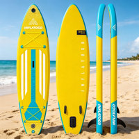 Planche à pagaie gonflable InflaToGo Drop Stitch pour lacs et rivières, système à 3 ailerons, polyvalente, jaune, matériau EVA, 8,4 kg, unisexe
