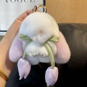 Cute Real Rabbit Fur Keychain Mini Bunny Pendant Women Bag Charm <b>Car</b> <b>Key</b> <b>Ring</b> Ornaments Girl Plush Stuffed Animal Toys Gift - Product Image 5