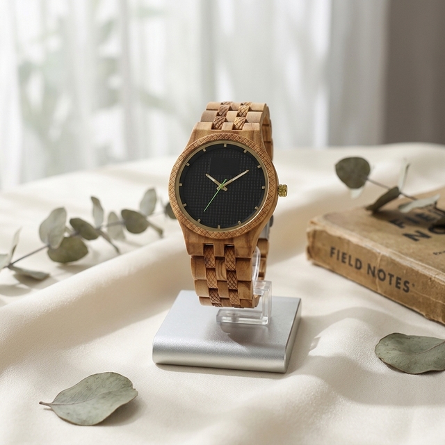 Handmade Luxury Sandalwood for Zebra Quartz Movement Watch for Men Customized 42mm Analog Dial Display Sport Fashion Charm