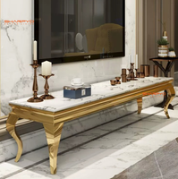 Table basse carrée moderne en marbre blanc et métal doré en acier inoxydable pour salon et mobilier de maison