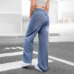 Jeans Classici per Ragazze 8-12 Anni, Blu a Gamba Dritta, Casual con Effetto <span class=keywords><strong>Cat</strong></span> Whisker, Moda Quotidiana Personalizzabile - Product Image 2