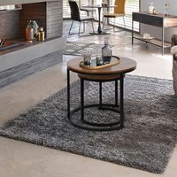 Table de chevet moderne Table d'appoint rustique en marbre brun Support de télévision Ensemble de 2 tables basses gigognes avec pied en fer