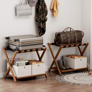 Étagère double en <span class=keywords><strong>bambou</strong></span> au-dessus pour ceinture en nylon en dessous pour la plateforme - Deux en un, rangement familial multifonctionnel, décorations - Product Image 6