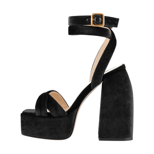 Materiale in velluto <span class=keywords><strong>tacco</strong></span> largo <span class=keywords><strong>scarpe</strong></span> da <span class=keywords><strong>donna</strong></span> sandali fibbia calzature punta quadrata forma <span class=keywords><strong>scarpe</strong></span> prezzo grossista in fabbrica - Product Image 3