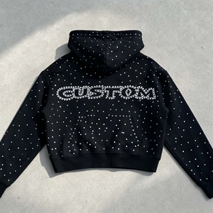 Sweat-shirt à capuche zippé personnalisé avec strass, style streetwear tendance, surdimensionné, hip-hop, pour hommes - Product Image 2