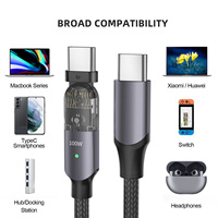 Câble USB C magnétique à 180 degrés, 100W 5A, charge rapide, cordon de données rotatif de type C, 1,2 m 2 m pour téléphone, tablette, ordinateur portable