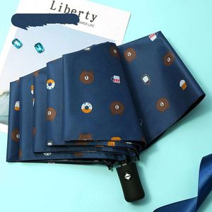 Wholesale Modern Plastic 3-<b>Folding</b> UV Protection Automatic <b>Folding</b> Umbrella Cartoon Bear 8 Ribs Iron Shaft 95Cm Promotional Logo - Product Image 3
