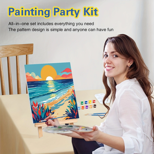 Kit de peinture sur toile pré-dessinée avec cadre, 2 pièces, pour adultes, toile tendue, paysage, cadeau DIY - Product Image 3