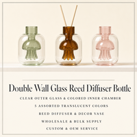 Bouteille diffuseur à roseaux en verre double paroi FTQS, vase, vert, ambre, rose, turquoise, champagne, 5 couleurs, décoration intérieure, vente en gros, OEM