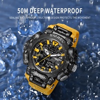 Montre de sport pour homme SMAEL, étanche, avec cadran LED en acrylique lumineux, alarme, chronomètre, mouvement à quartz japonais, 50 bars d'étanchéité