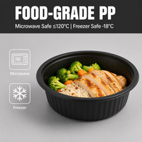 Assiettes jetables en PP noir de qualité alimentaire avec rebord large côtelé pour la préparation des repas, la restauration et les plats à emporter en gros