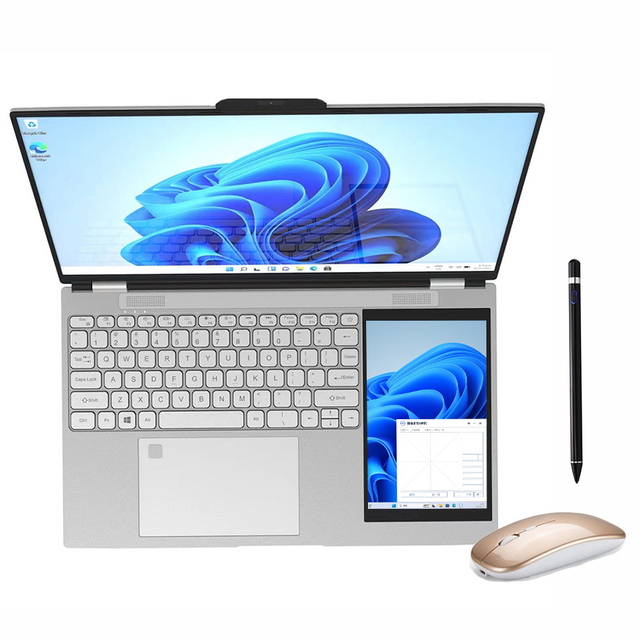 2025 Brand New Dual Screen Laptop 15.6"+7" Intel Celeron N100 Win 11 Touch Screen Notebook Cheap Business Computer Metal Body