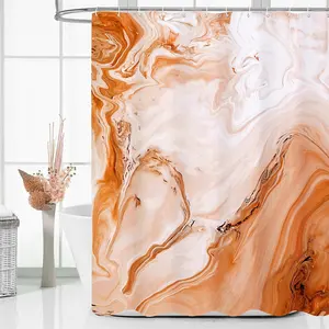 Orange Marble Shower Curtain Abstract Ombre Fabric Shower Curtains Modern Bathroom Decor Luxury Cloth Watercolor Bath Curtains