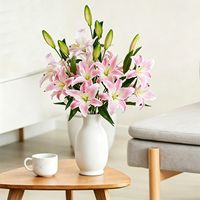 5 têtes de lys artificiels, longues tiges, bouquet de lys au toucher réel pour la maison, l'hôtel, l'arrangement floral, la décoration de fête, le cimetière