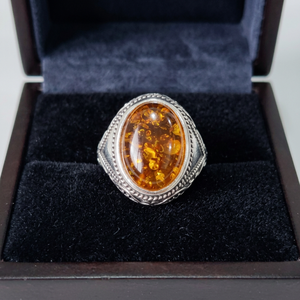 Anillo de Piedra Preciosa de Ámbar Báltico Natural para Hombre, Chapado en Rodio sobre Plata de Ley 925, Joyería Navideña - Product Image 2