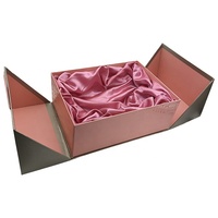 Carton rose pliable de luxe Grand emballage cadeau pliable à double porte magnétique avec logo personnalisé et insert en satin