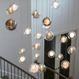 Candelabro de <span class=keywords><strong>techo</strong></span> <span class=keywords><strong>Led</strong></span> de escalera nórdica para dormitorio, mesita de noche, lámpara colgante de pantalla de cristal doble, <span class=keywords><strong>luminaria</strong></span> múltiple de suspensión - Product Image 4