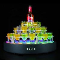 Plateau à shots LED rechargeable RGB en forme de gâteau, multi-niveaux, avec support lumineux pour verres à shot et présentoir central pour bouteilles