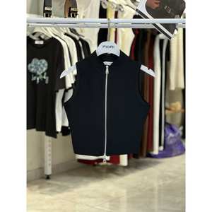 Fiori Women's <b>Black</b> Knitted Sleeveless Crop Top <b>Turtleneck</b> Zipper Front Slim Fit Tank Top - Product Image 1