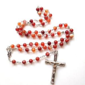 Rosario de piedra Natural personalizado ZD católico hecho a mano con collar de crucifijo de ágata roja Chaplets de piedra de plata antigua - Product Image 4