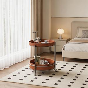 2-Tier Round Rolling Side <b>Table</b> Movable Tray <b>End</b> with Wheels Metal Frame <b>Storage</b> Trolley for Living Room Bedroom - Product Image 2