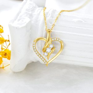 14K <b>Solid</b> <b>Gold</b> Heart Necklace for Women,Yellow <b>Gold</b> 0.55 Carat(CTTW) Moissanite Infinity Heart <b>Pendant</b> Necklaces Anniversary - Product Image 4
