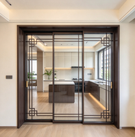 Porte coulissante en aluminium de style chinois, étanche, résistante à l'humidité, durable, avec cadre fin, porte vitrée pour cuisine, balcon