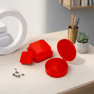 Caja de Almacenamiento Redonda de Plástico Rojo con Tapa para Organización del Hogar y de Piezas - Product Image 3