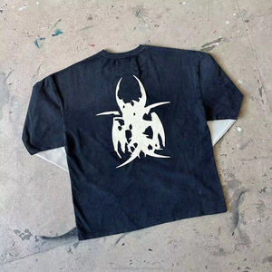 T-<span class=keywords><strong>shirt</strong></span> personnalisé impression ourlet brut Vintage pierre en détresse lavé à l'acide t-shirts graphiques t-<span class=keywords><strong>shirt</strong></span> double couche à manches longues T-<span class=keywords><strong>Shirt</strong></span> patron - Product Image 6