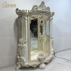 Europäischer Klassiker: Handgeschnitzter Antiker Holz-Glas-Eckweinschrank für die Küche – Präsentationsschrank für Zuhause - Product Image 2