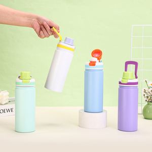 Nueva Botella de Agua Deportiva Aislada al Vacío de Acero Inoxidable de 550 ml con Tapa de Botón y Pajita para Estudiantes de Primaria, 6-12 Horas - Product Image 4